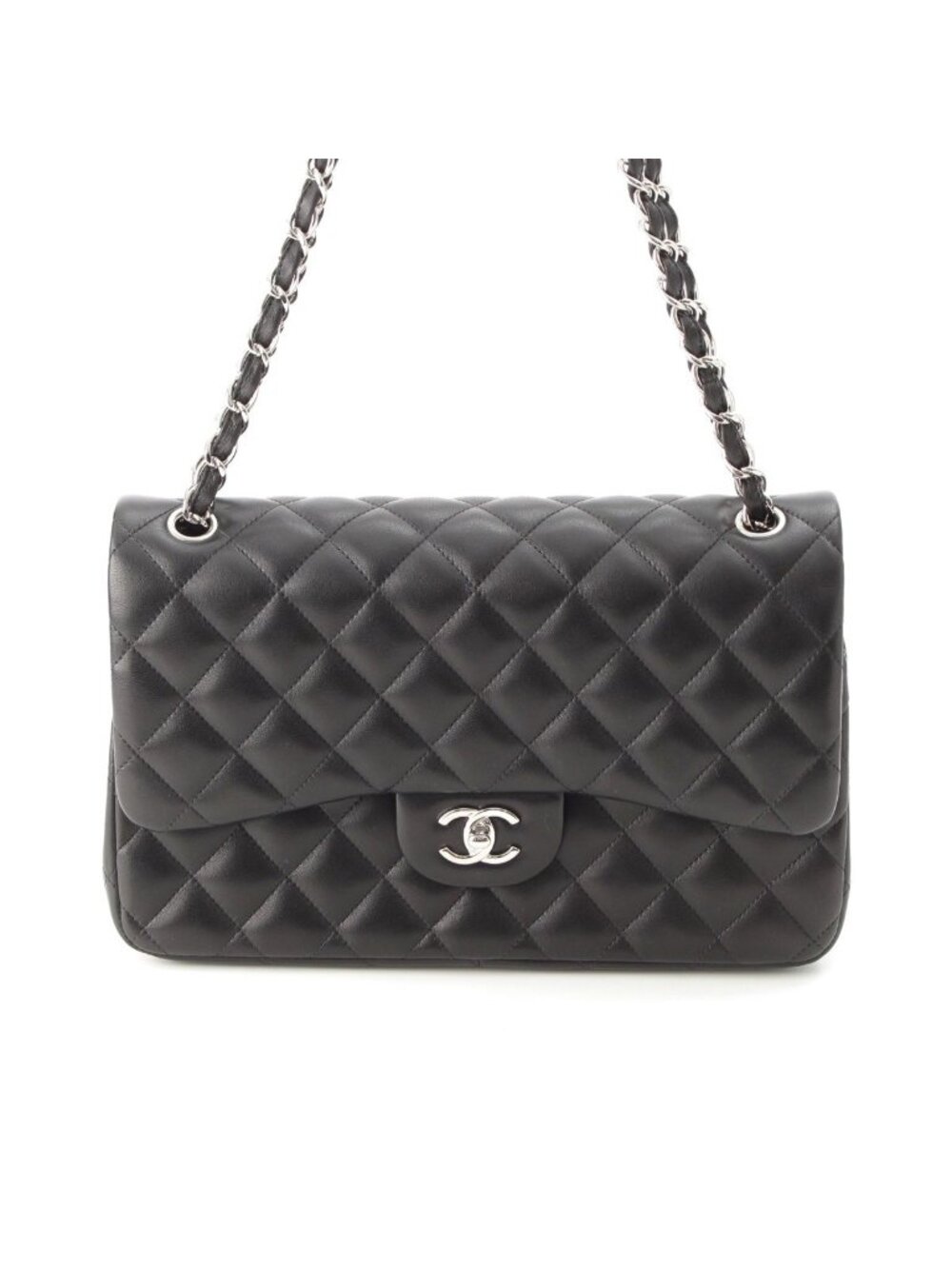 Chanel Big Quilted 30 Lambskin Chain Shoulder Bag Black